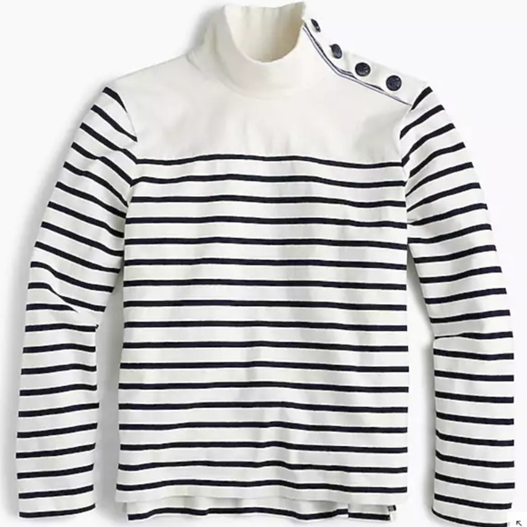 J. Crew Sweaters - J. Crew || Striped Button-Shoulder Turtleneck